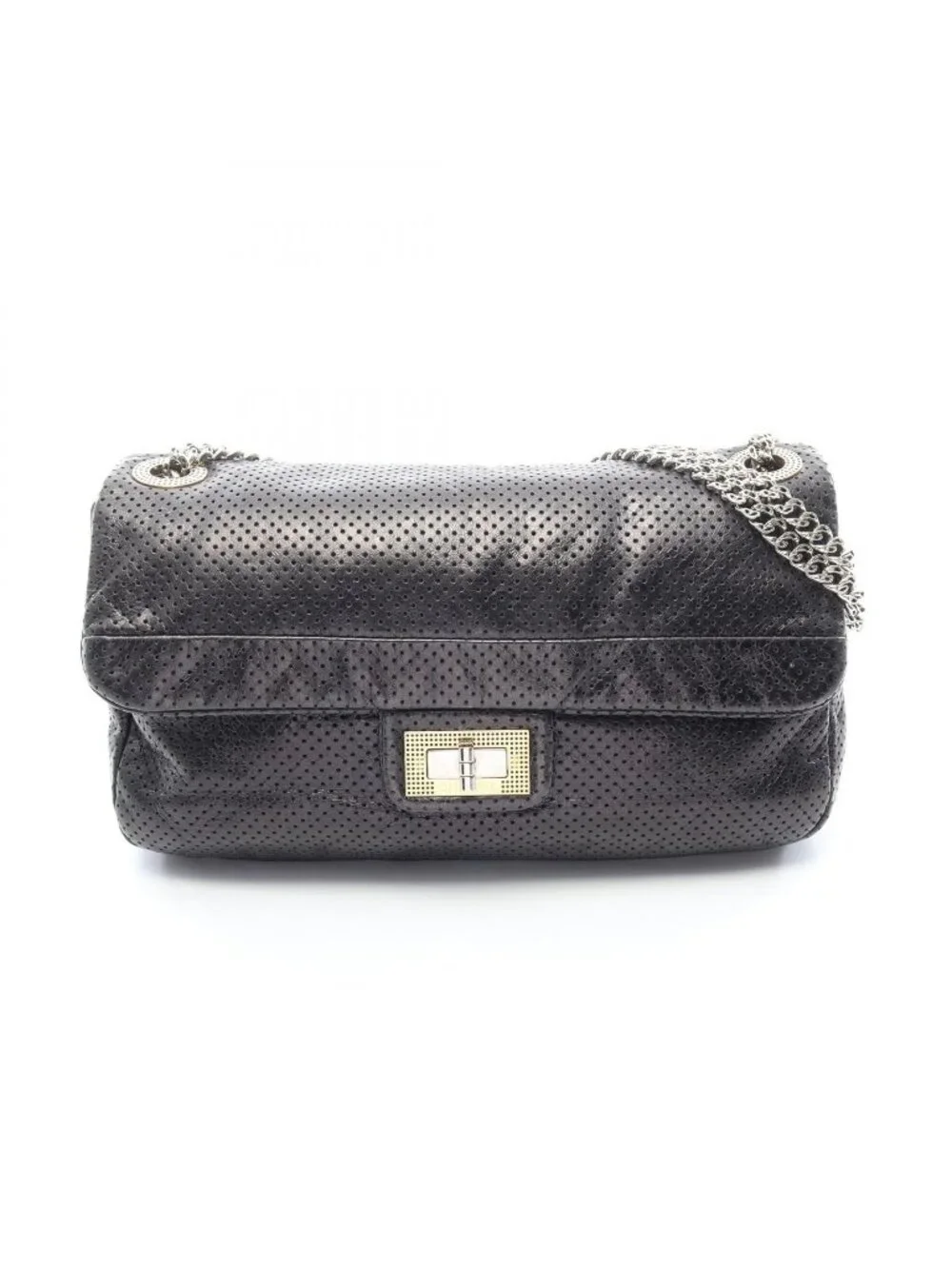 Chanel Shoulder Bag 2.55 Perforated Combination Black Leather Chain